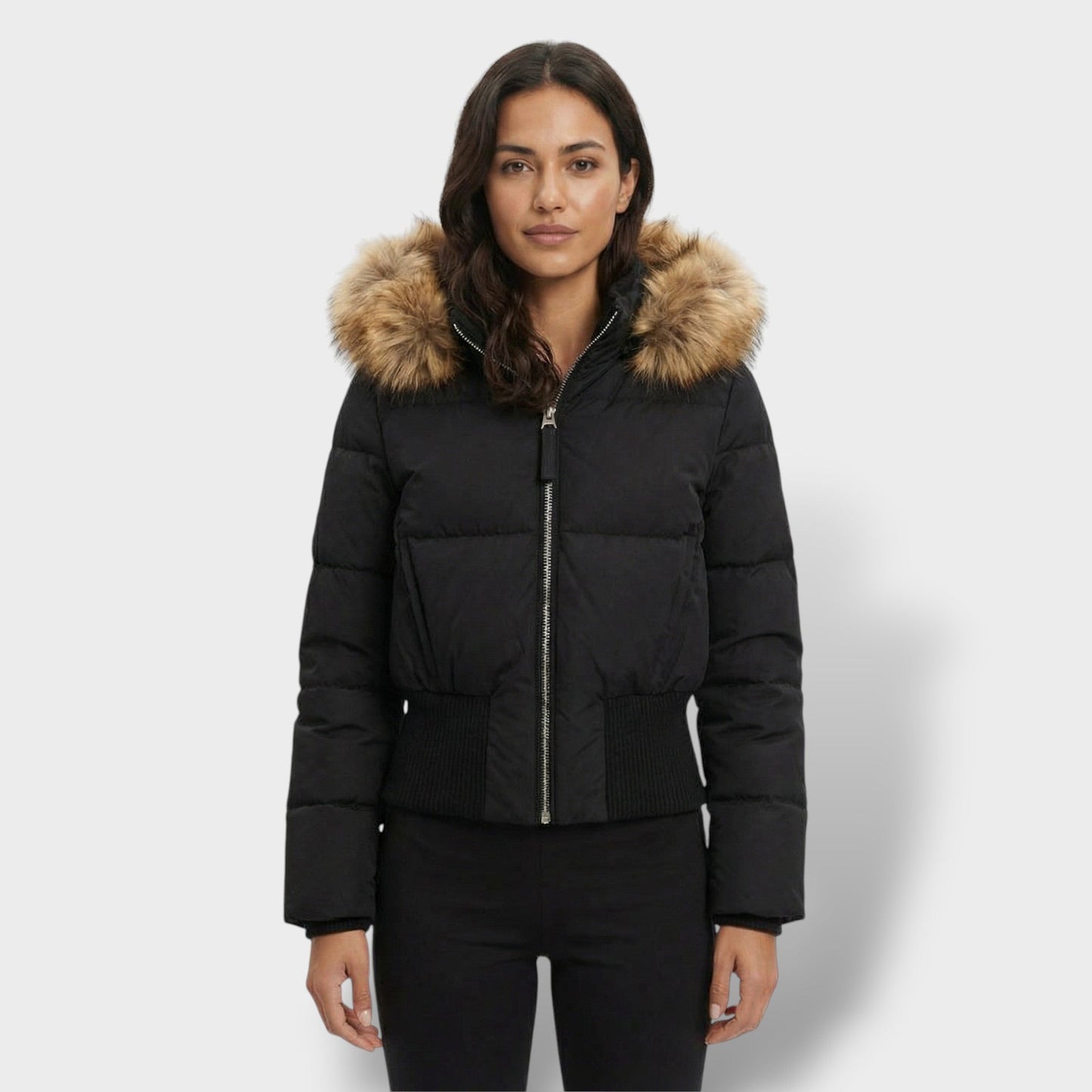 Chaqueta Acolchada con Capucha Pelo Mujer