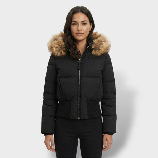 Chaqueta Acolchada con Capucha Pelo Mujer