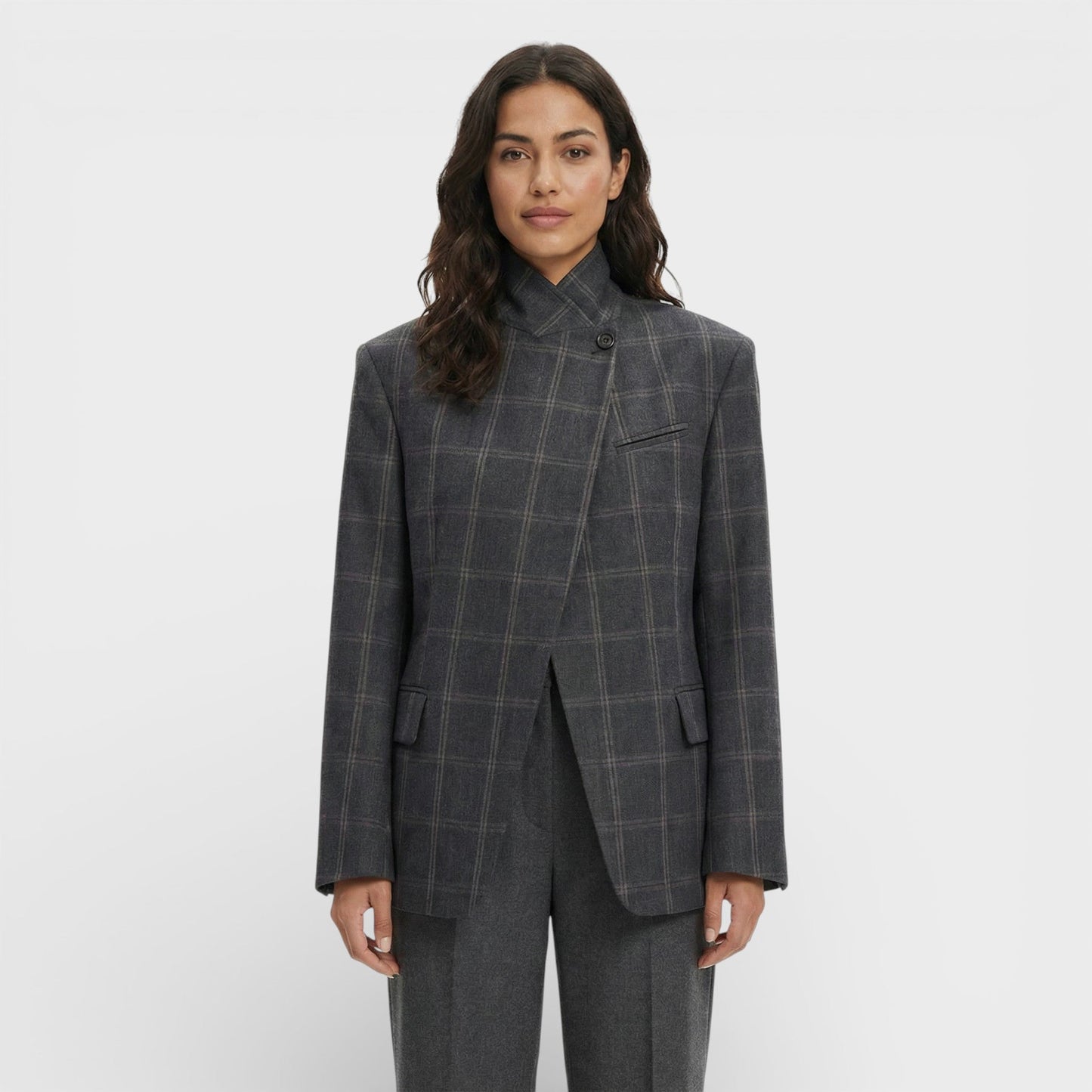 Blazer Corto a Cuadros Mujer