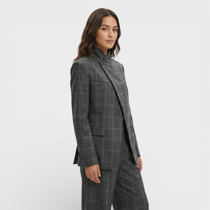 Blazer Corto a Cuadros Mujer