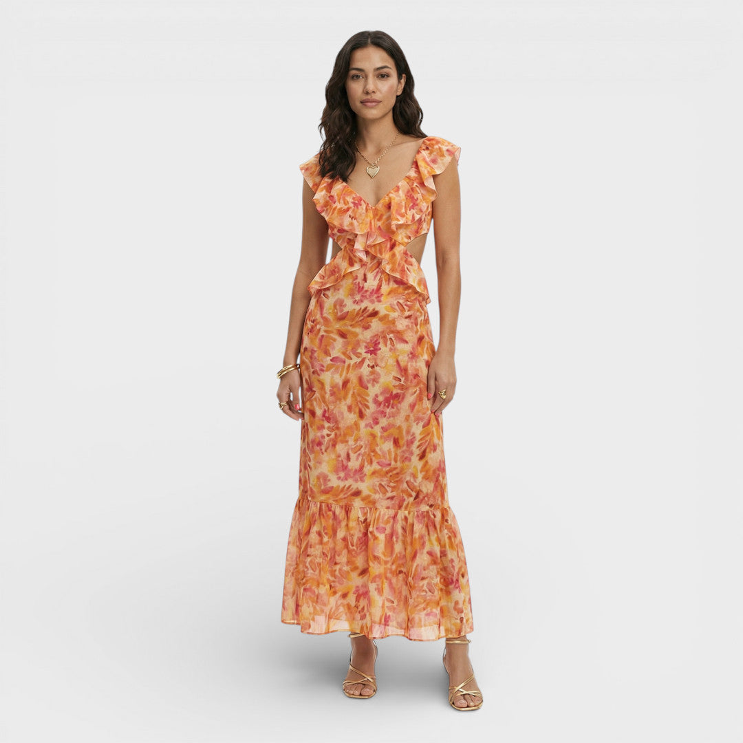 Vestido Largo Mujer Volantes Estampado