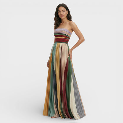 Vestido Maxi Plisado Hombros Descubiertos