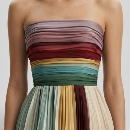Vestido Maxi Plisado Hombros Descubiertos