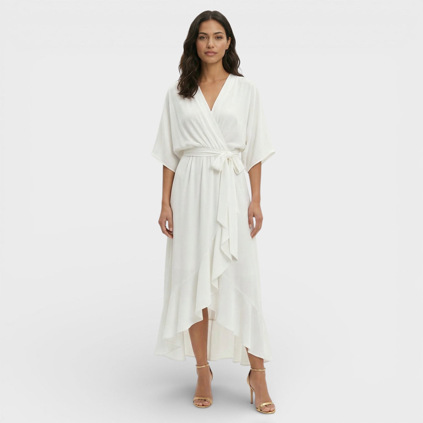 Vestido Escote Pico Mujer Elegante
