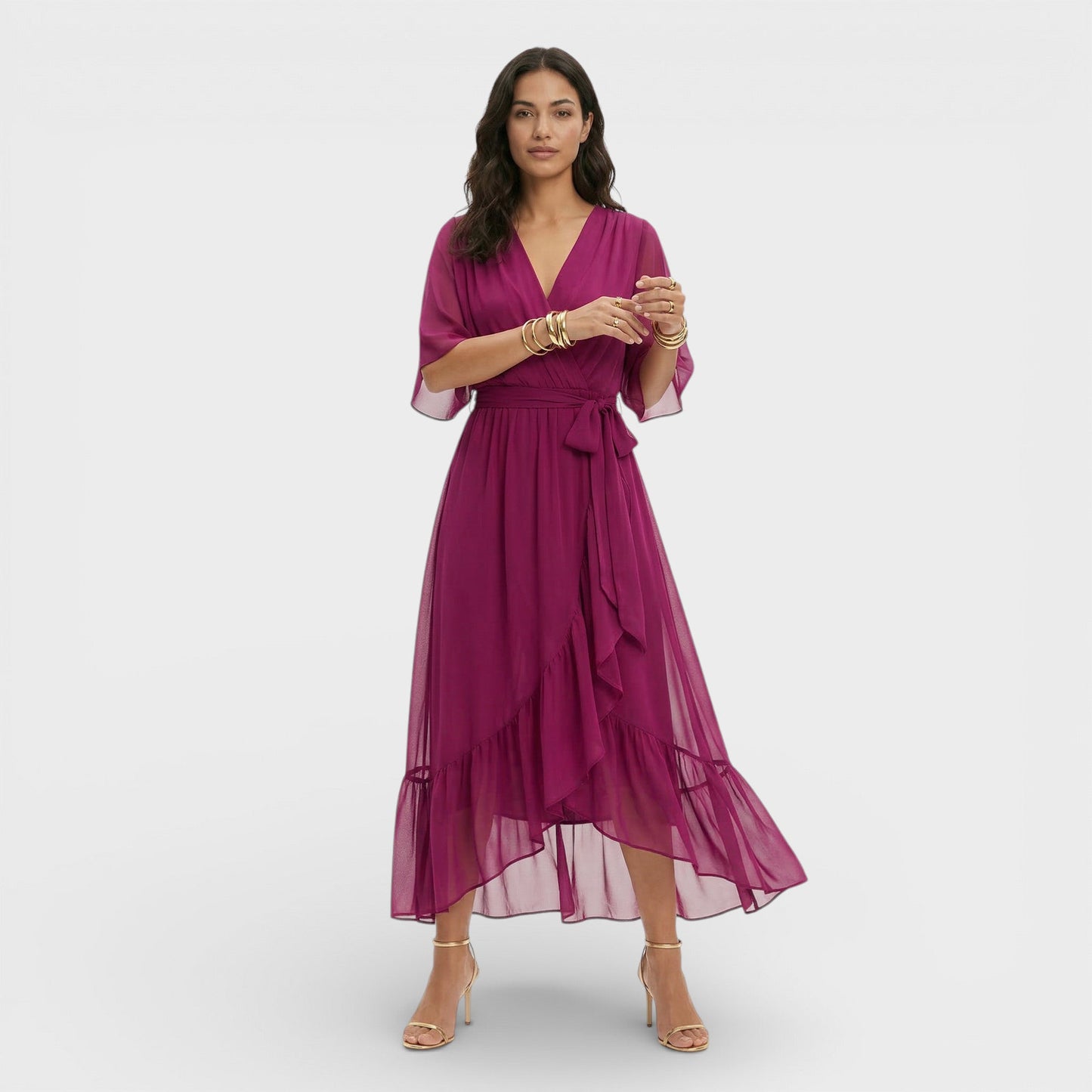 Vestido Escote Pico Mujer Elegante
