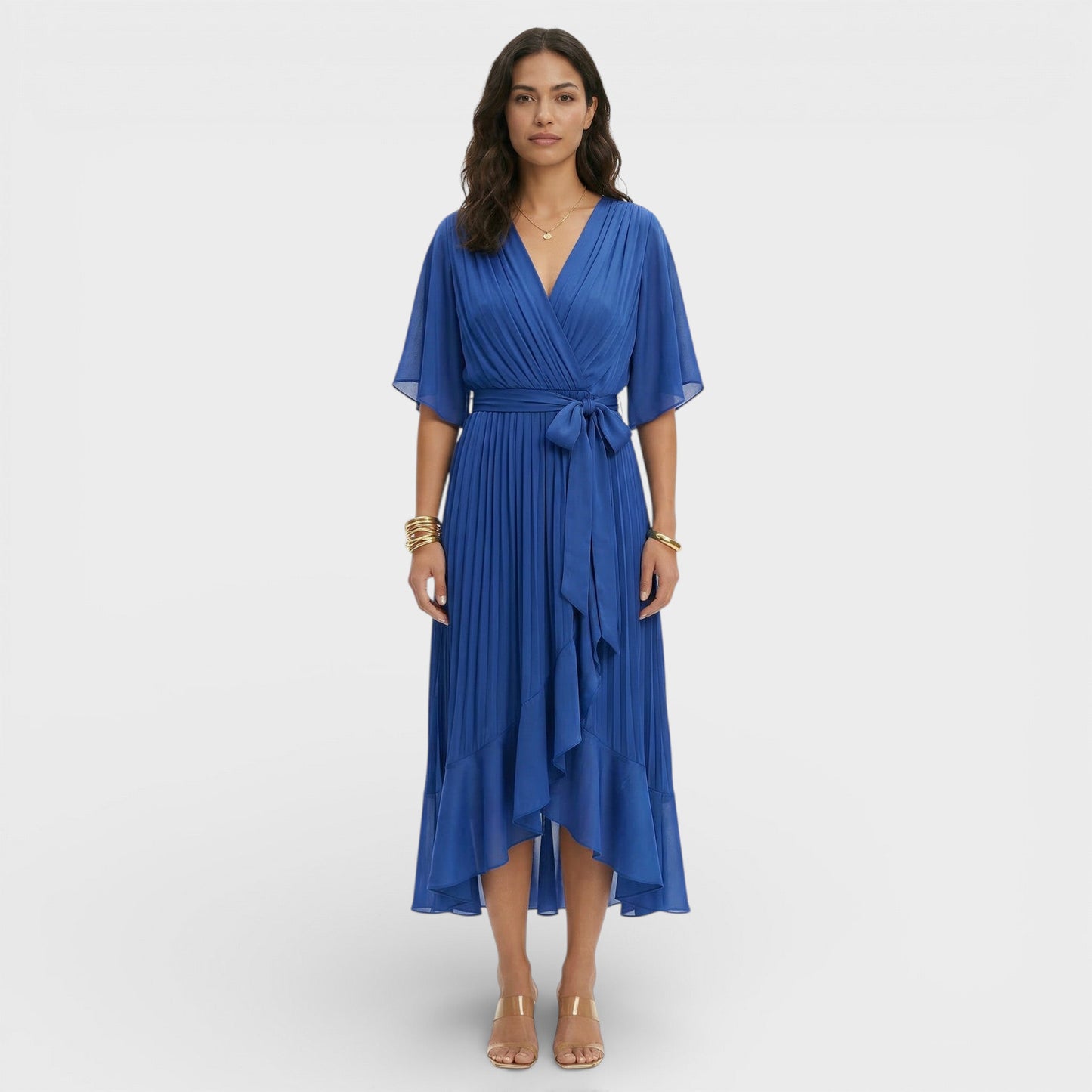 Vestido Escote Pico Mujer Elegante