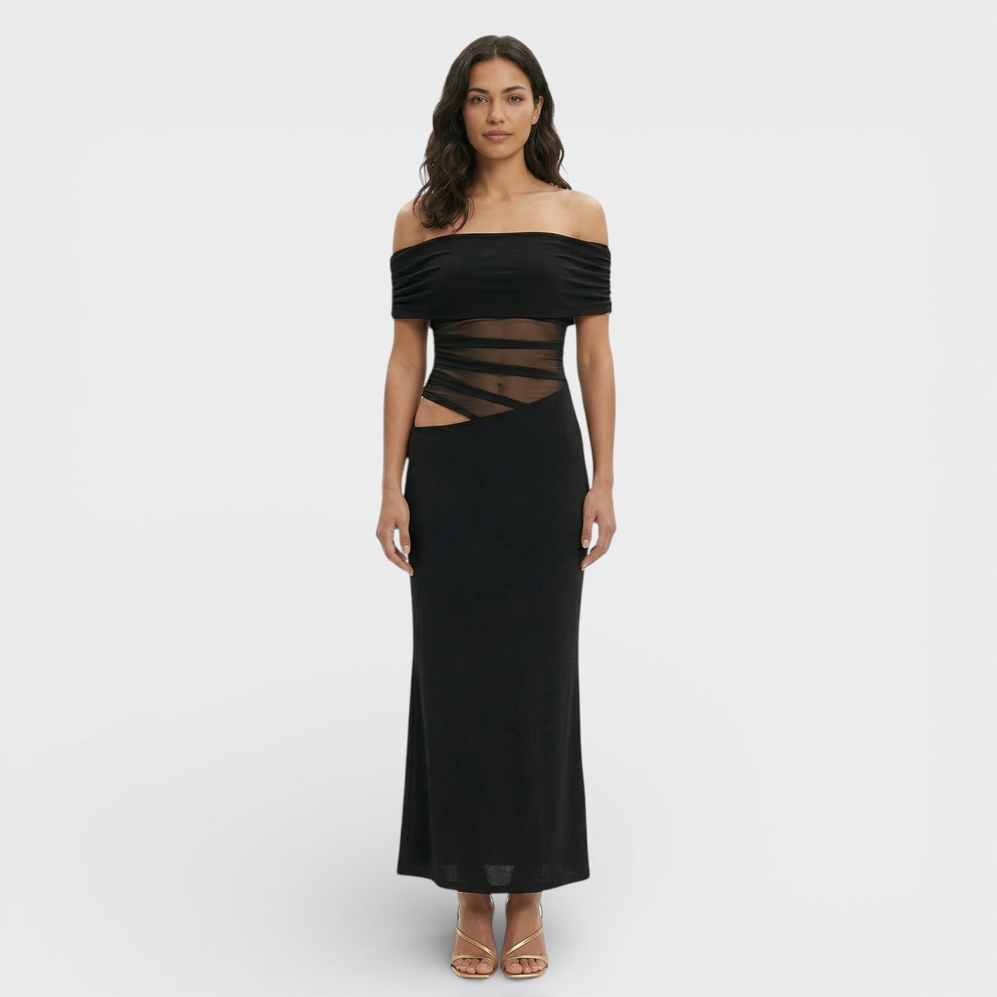 Vestido Largo Fruncido Asimétrico Mujer