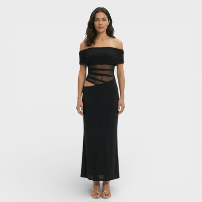 Vestido Largo Fruncido Asimétrico Mujer