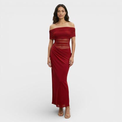 Vestido Largo Fruncido Asimétrico Mujer