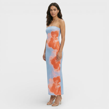 Vestido Maxi Strapless Estampado Mujer