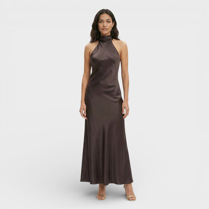 Vestido Maxi Satén Halter Mujer
