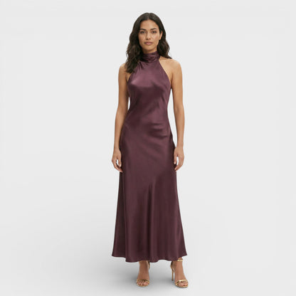 Vestido Maxi Satén Halter Mujer