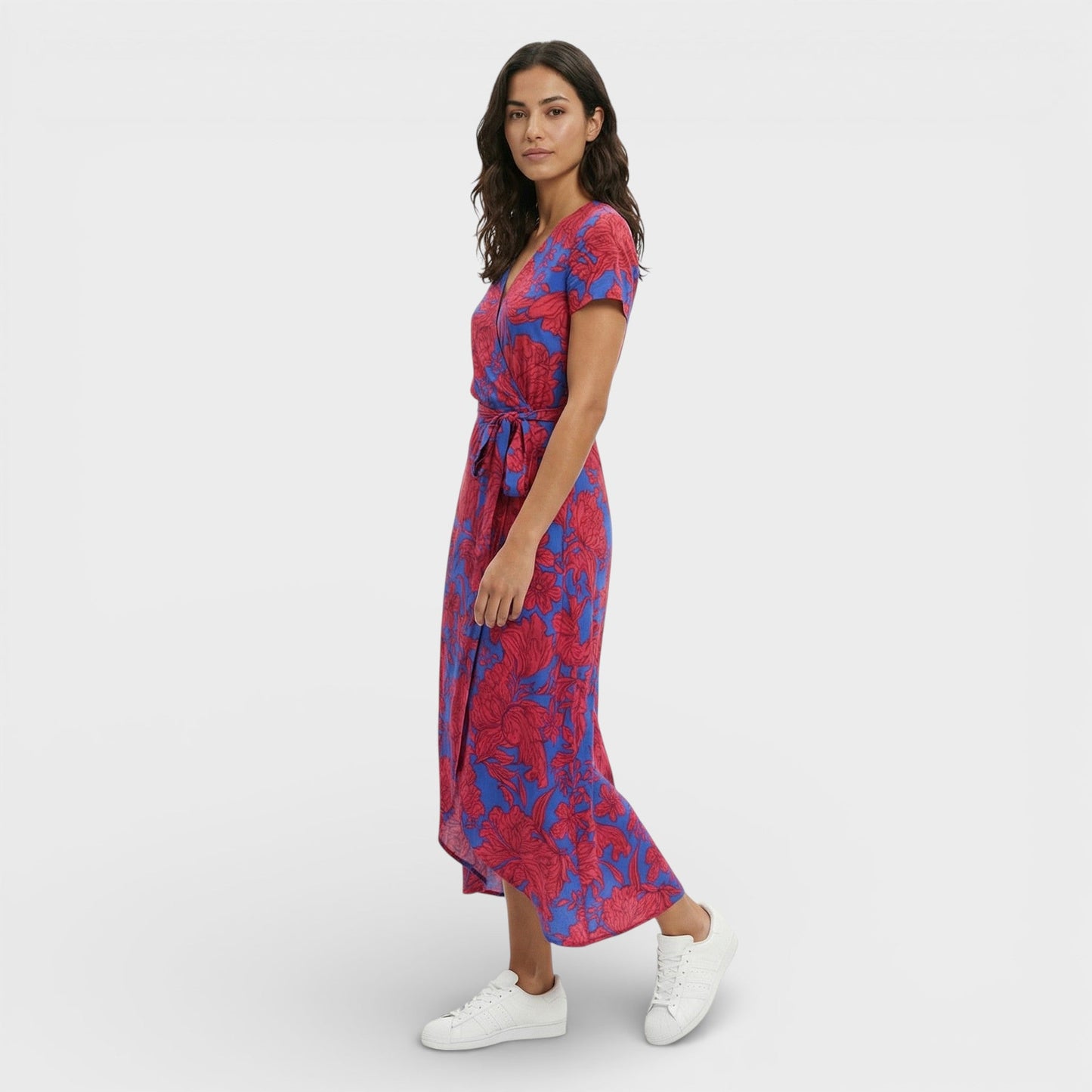 Vestido Midi Cruzado Floral Mujer