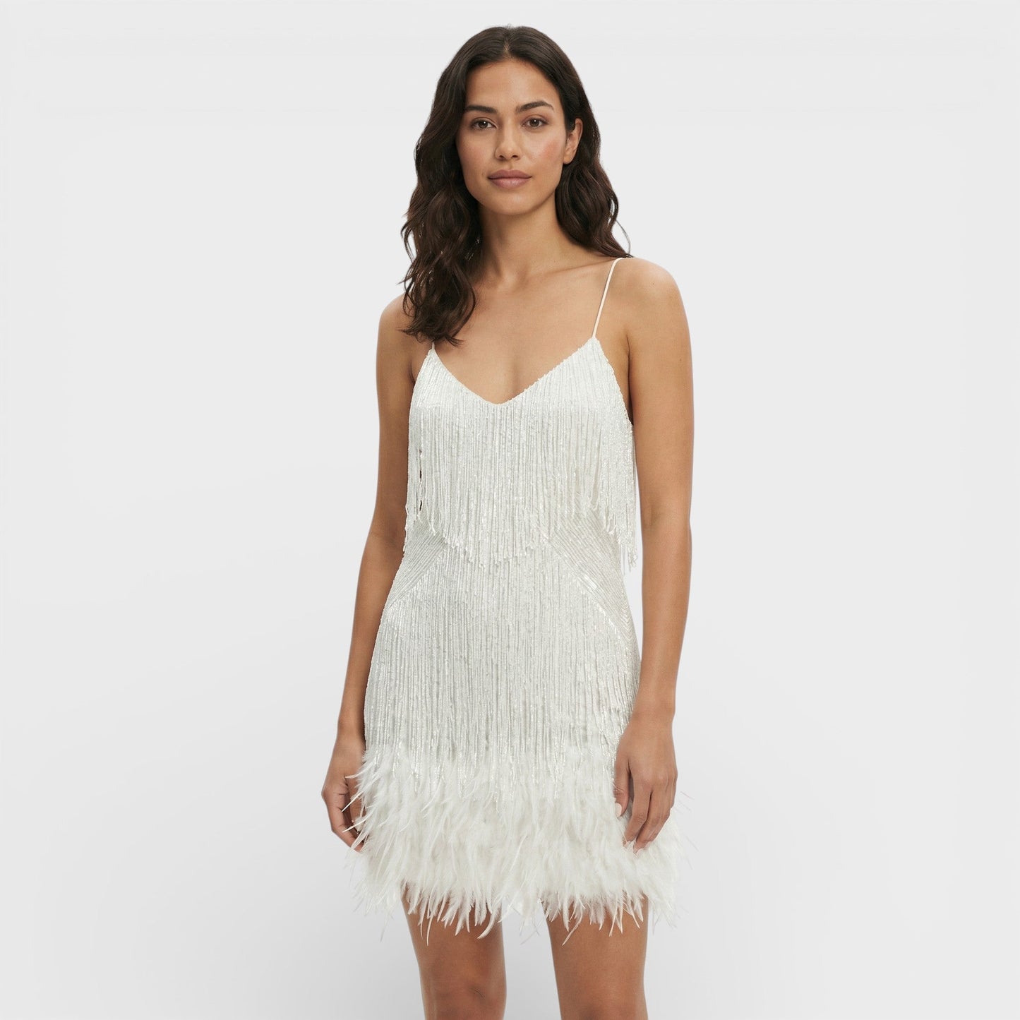 Vestido Mini Con Plumas Glamour