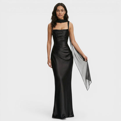 Vestido Largo Fiesta Halter Satén