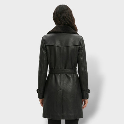 Abrigo de Cuero Elegante Mujer