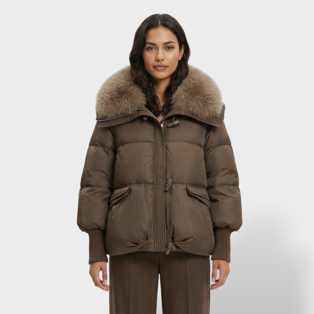 Chaqueta Acolchada con Cuello de Pelo Mujer