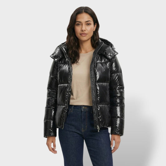 Chaqueta Acolchada Brillante con Capucha