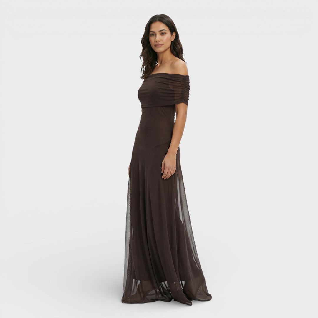 Vestido Maxi Gasa Hombros Descubiertos