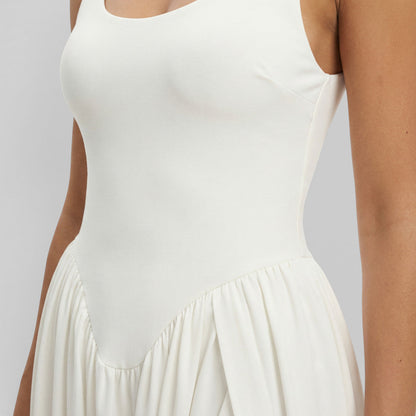 Vestido Largo Drapado Escultural Blanco