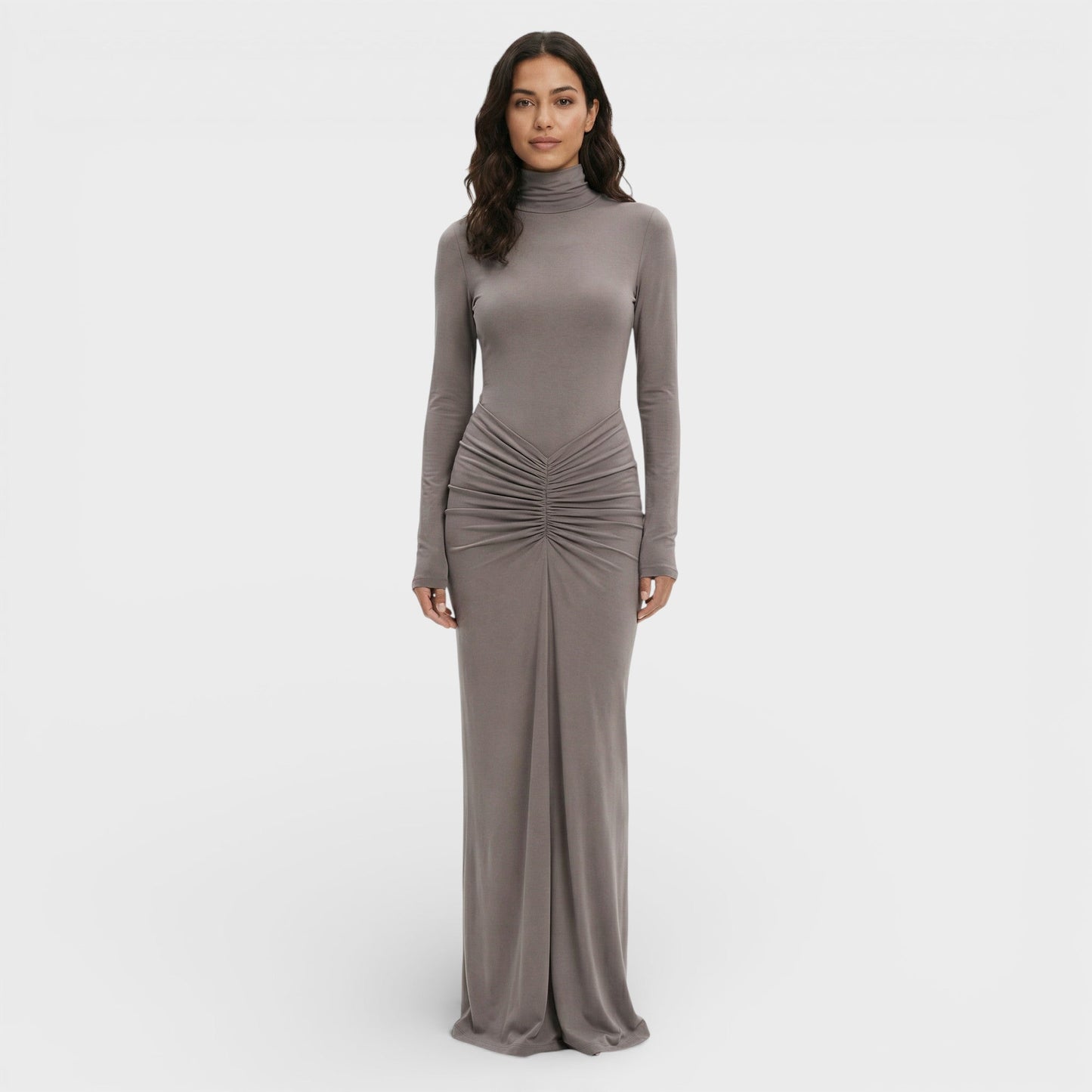 Vestido Largo Fruncido Elegante Mujer