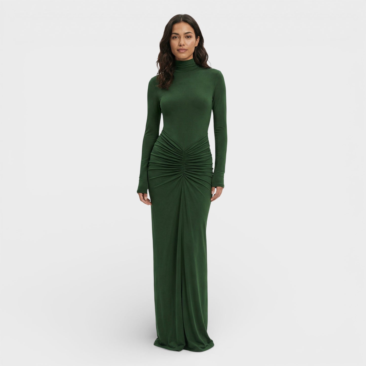 Vestido Largo Fruncido Elegante Mujer