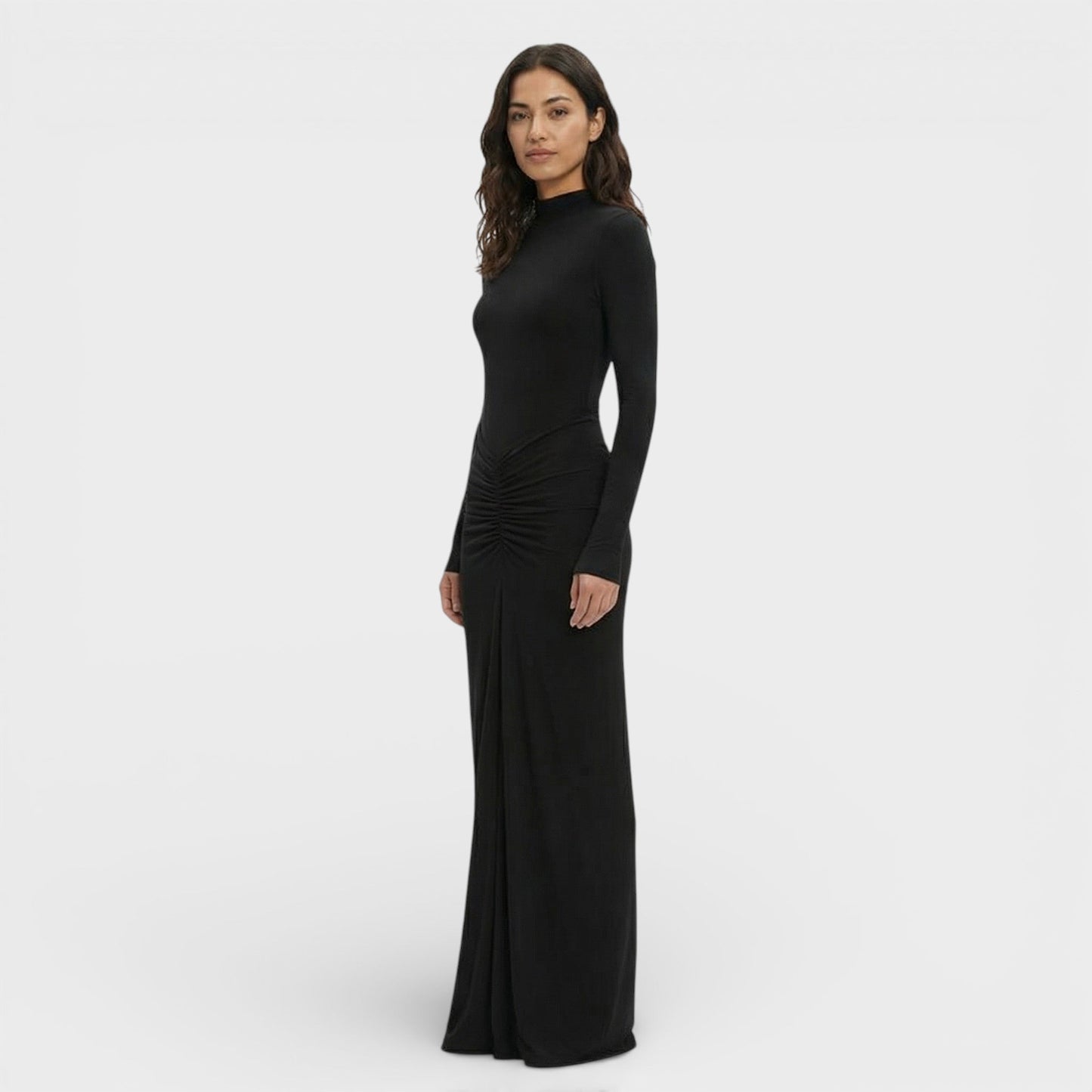 Vestido Largo Fruncido Elegante Mujer