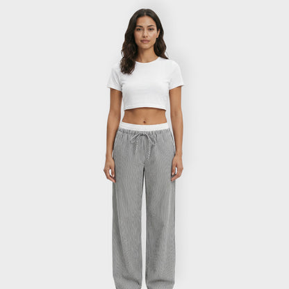 Pantalones Anchos Mujer Rayas Cintura