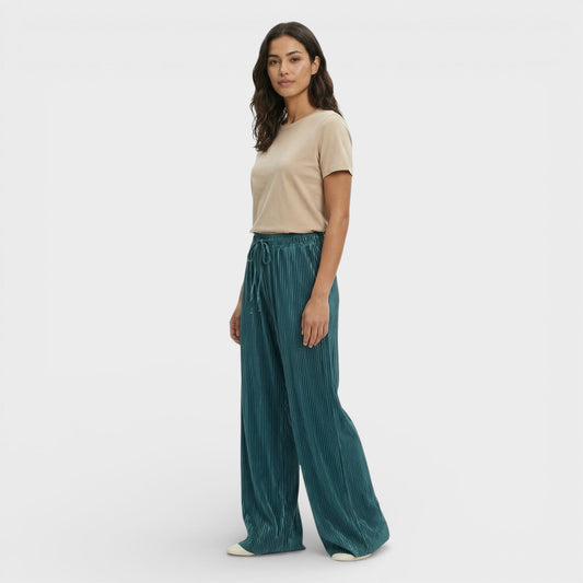 Pantalón Ancho Plisado Mujer