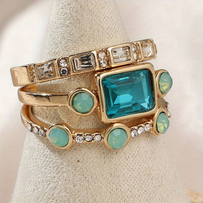 Darlene | Set de Anillos Vintage de Cristal Azul