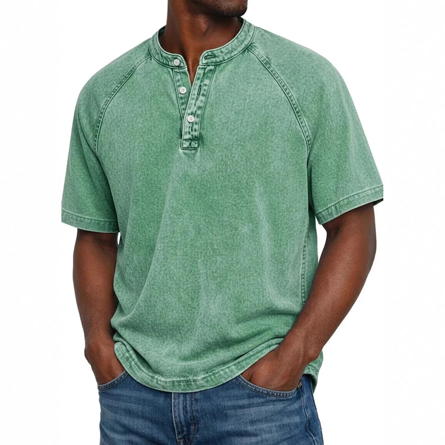 André | Camiseta Henley Denim Vintage
