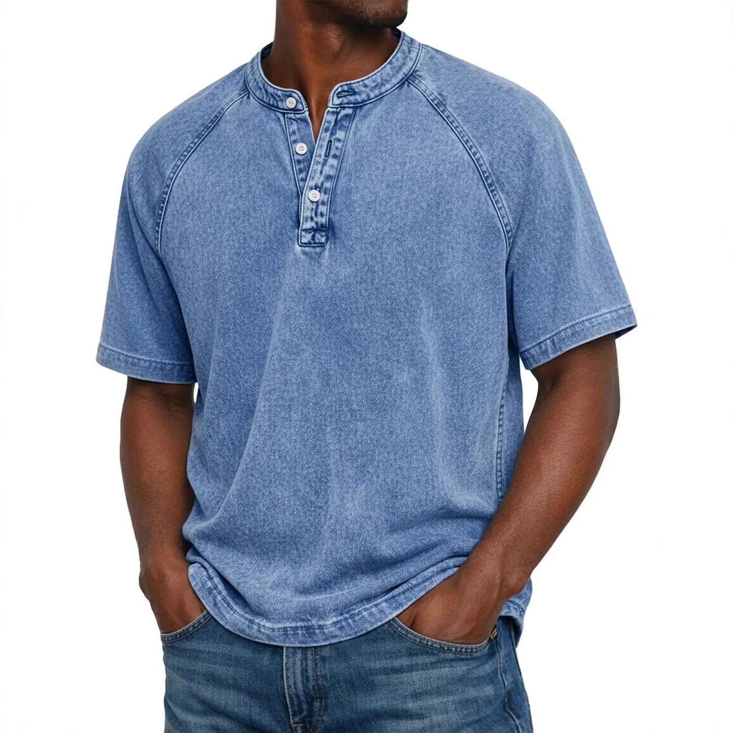 André | Camiseta Henley Denim Vintage