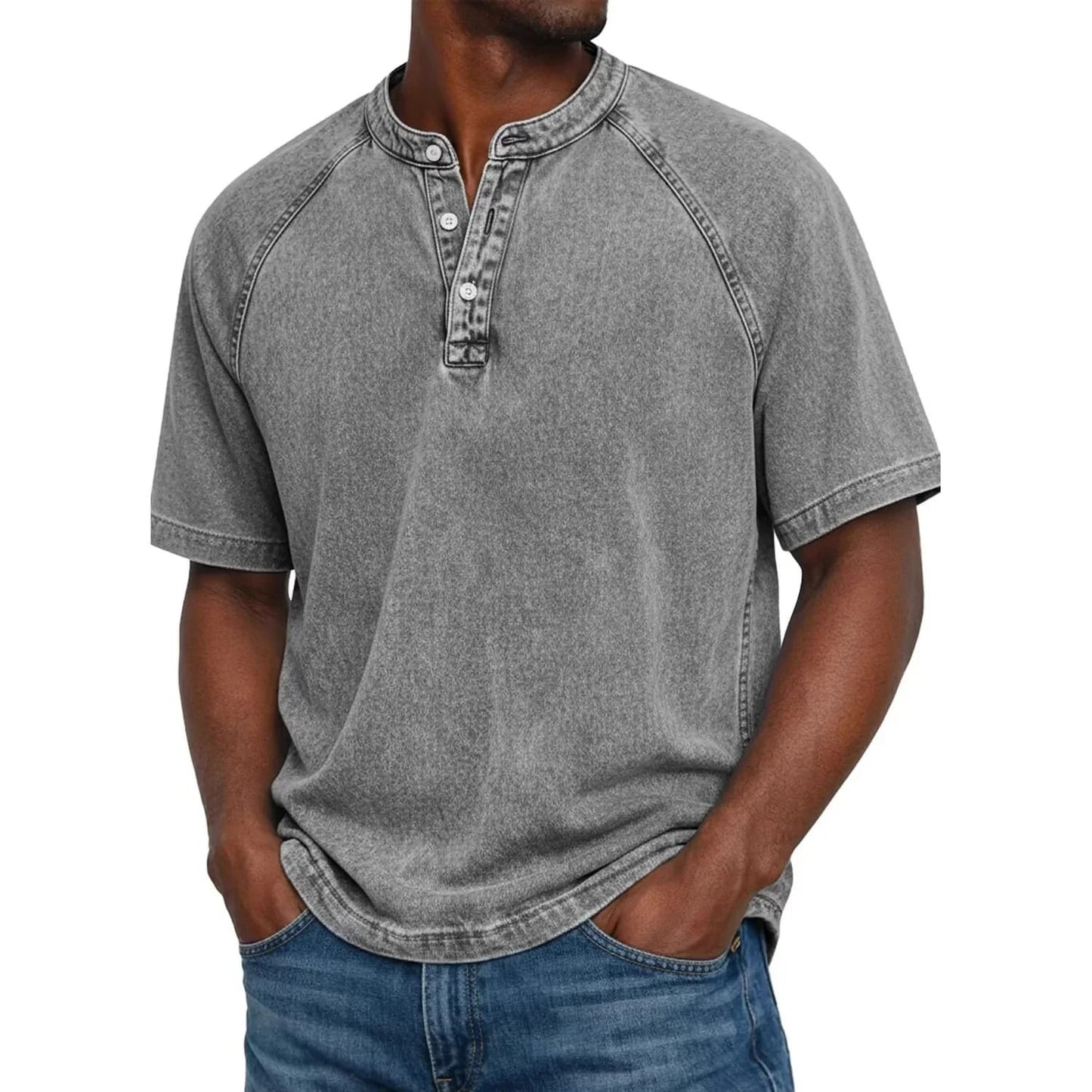 André | Camiseta Henley Denim Vintage
