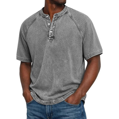 André | Camiseta Henley Denim Vintage