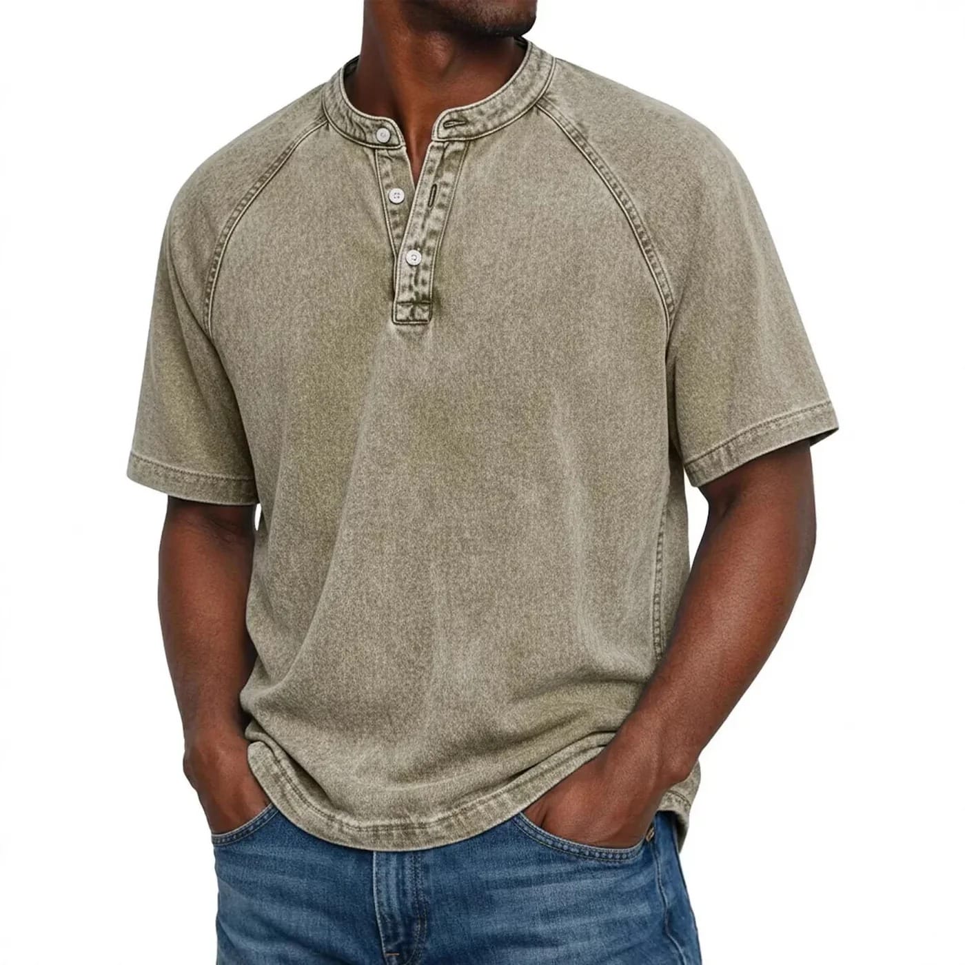 André | Camiseta Henley Denim Vintage