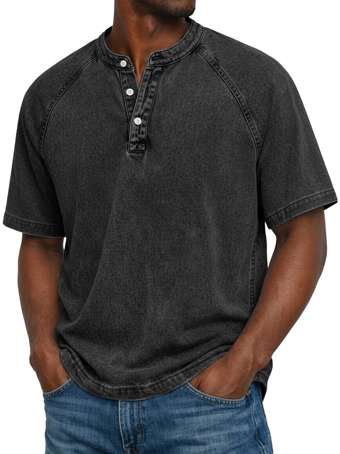 André | Camiseta Henley Denim Vintage
