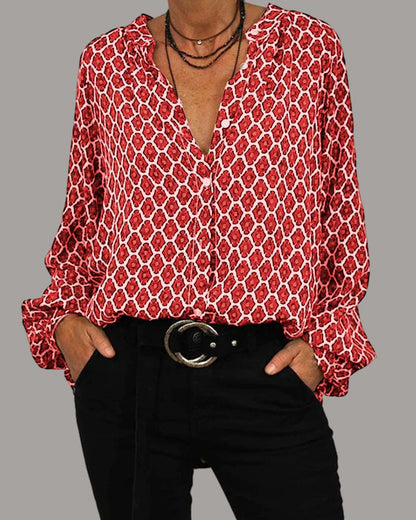 Elvira | Blusa con Cuello en V y Patrón Geométrico
