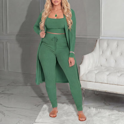 Amarie | Conjunto de Tres Piezas: Cárdigan, Top y Leggings