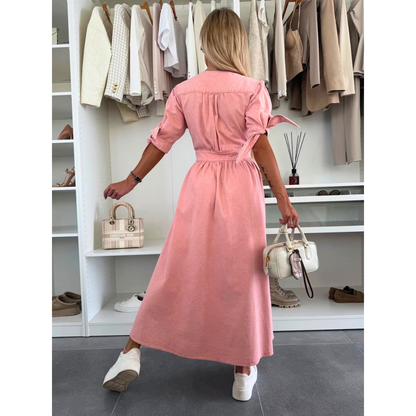 Maelle | Vestido Midi Elegante de Mezclilla con Cuello en V