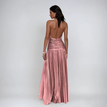 Emma | Vestido Halter Metálico Espalda Abierta