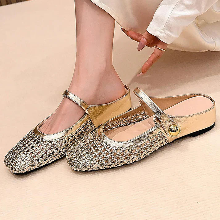 Inés - Mules Mary Jane de punta cuadrada tejida