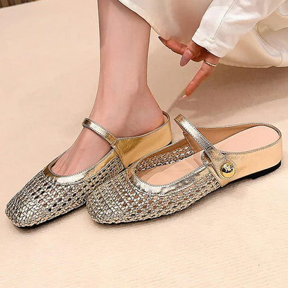 Inés - Mules Mary Jane de punta cuadrada tejida