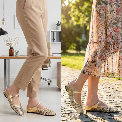 Inés - Mules Mary Jane de punta cuadrada tejida