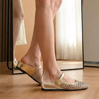 Inés - Mules Mary Jane de punta cuadrada tejida
