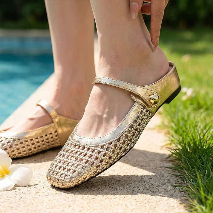 Inés - Mules Mary Jane de punta cuadrada tejida