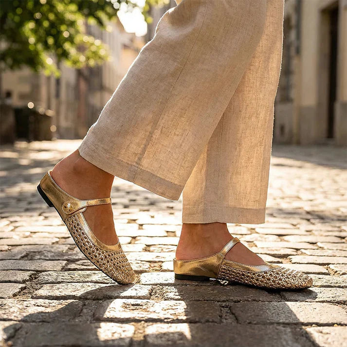 Inés - Mules Mary Jane de punta cuadrada tejida