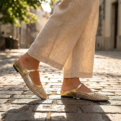 Inés - Mules Mary Jane de punta cuadrada tejida