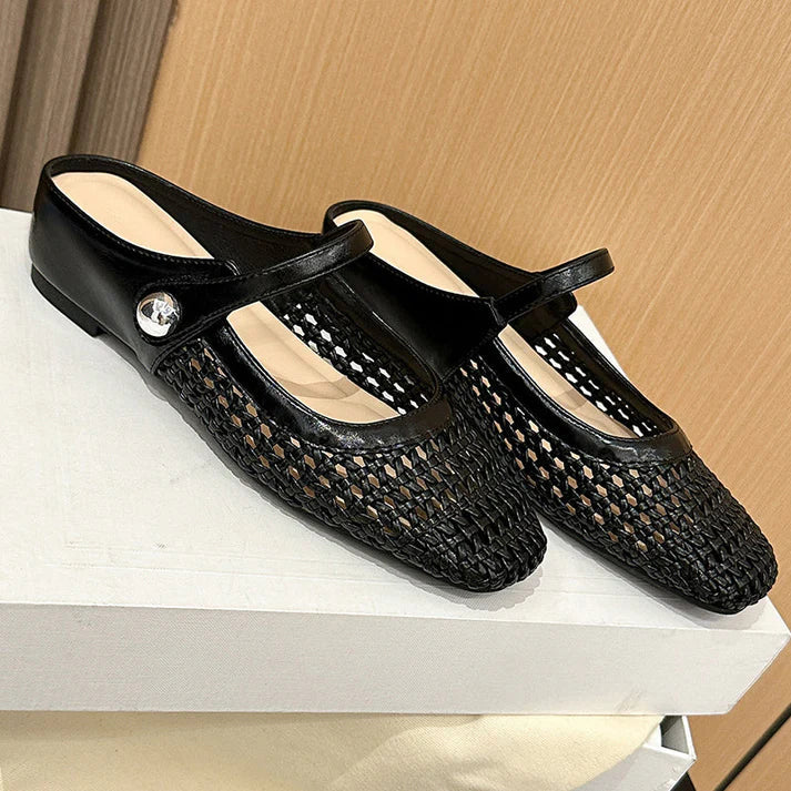 Inés - Mules Mary Jane de punta cuadrada tejida