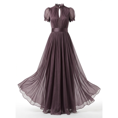 Flavia | Vestido Largo de Chiffon con Encaje