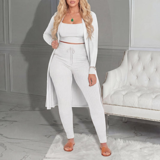 Amarie | Conjunto de Tres Piezas: Cárdigan, Top y Leggings